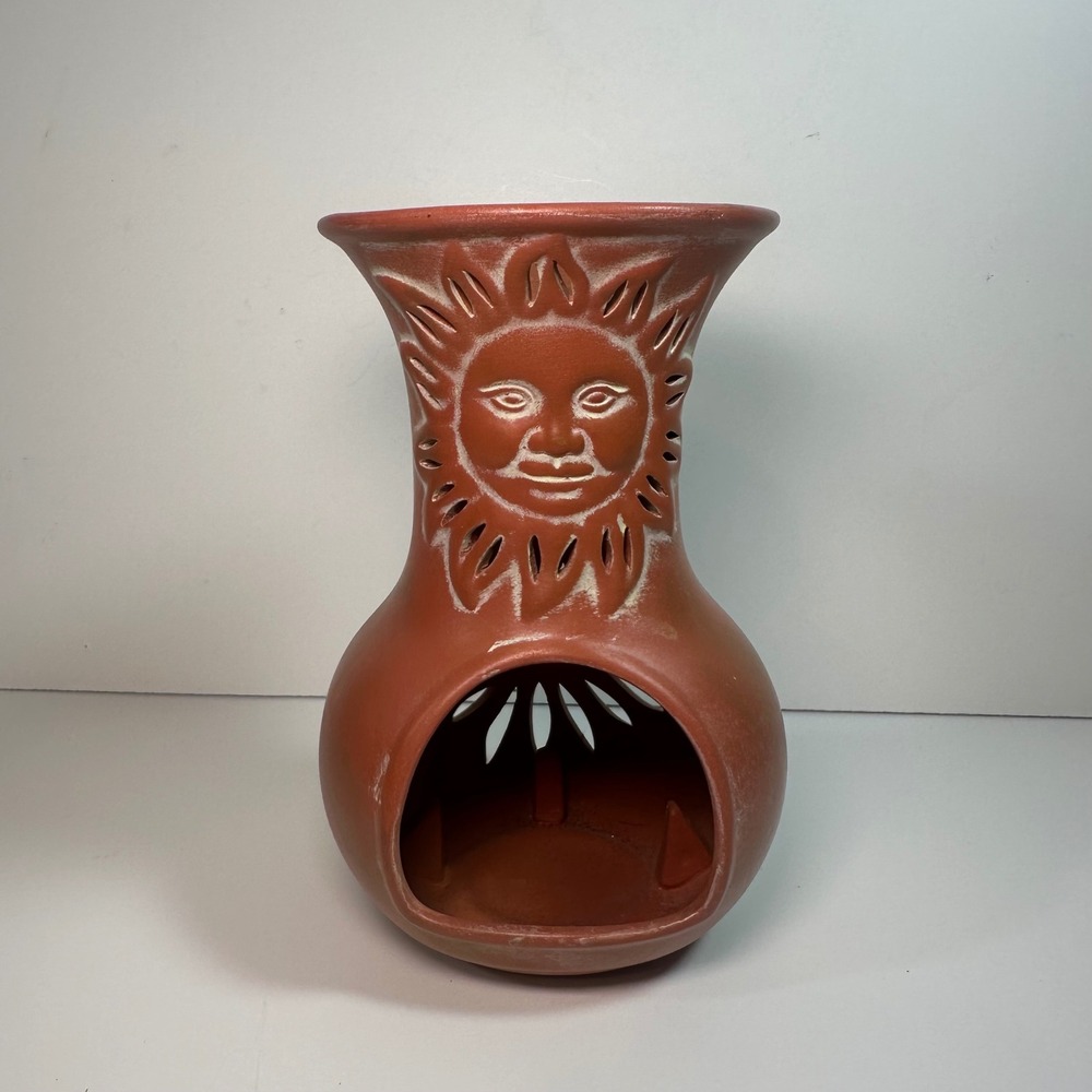 Partylite Terracotta Sun Face Candle Holder Tealight Votive Boho Celestial Decor